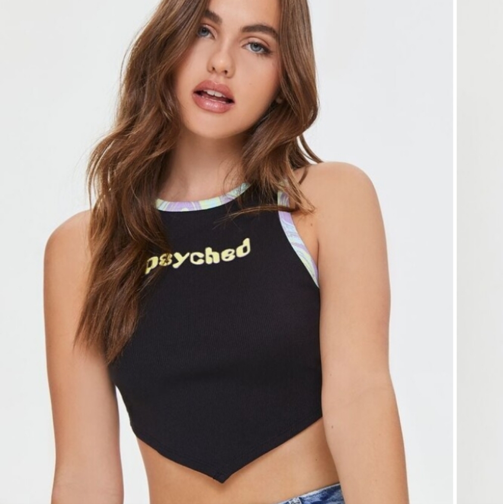 Forever 21 Psyched Cut Out Ribbed Crop Top Size Medium